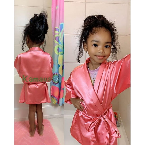2PCS Children Kids Baby Girl Silk Satin Robe Pajama Sleepwear Outfit Set Clothes 